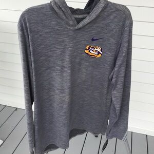 Men’s Nike LSU Hooded Gray, Purple & Gold Long Sleeve Tee with Hood, Large, NWT